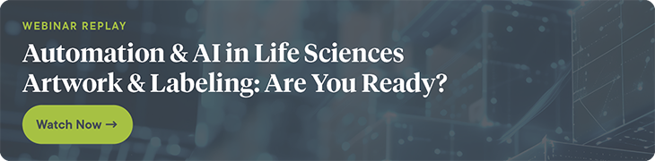 In blog banner for blog titled, "Automation & AI in Life Sciences Artwork & Labeling: Are You Ready?"